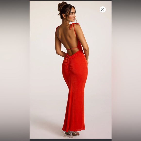 NOELIA
Textured Jersey Open Back Maxi Dress in Fiery Red - Picture 1 of 11